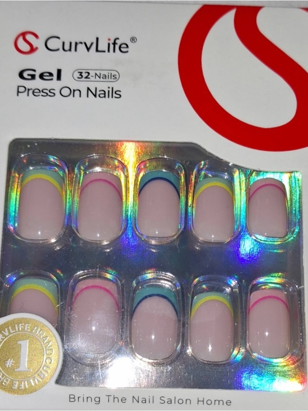 NIB CURVLIFE PRESS ON NAILS COLORFUL FRENCH SHORT LENGTH SQUARE/OVAL SHAPE